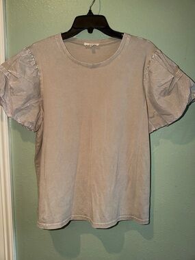easel Puff-Sleeve Short Sleeve Tee in Light Gray